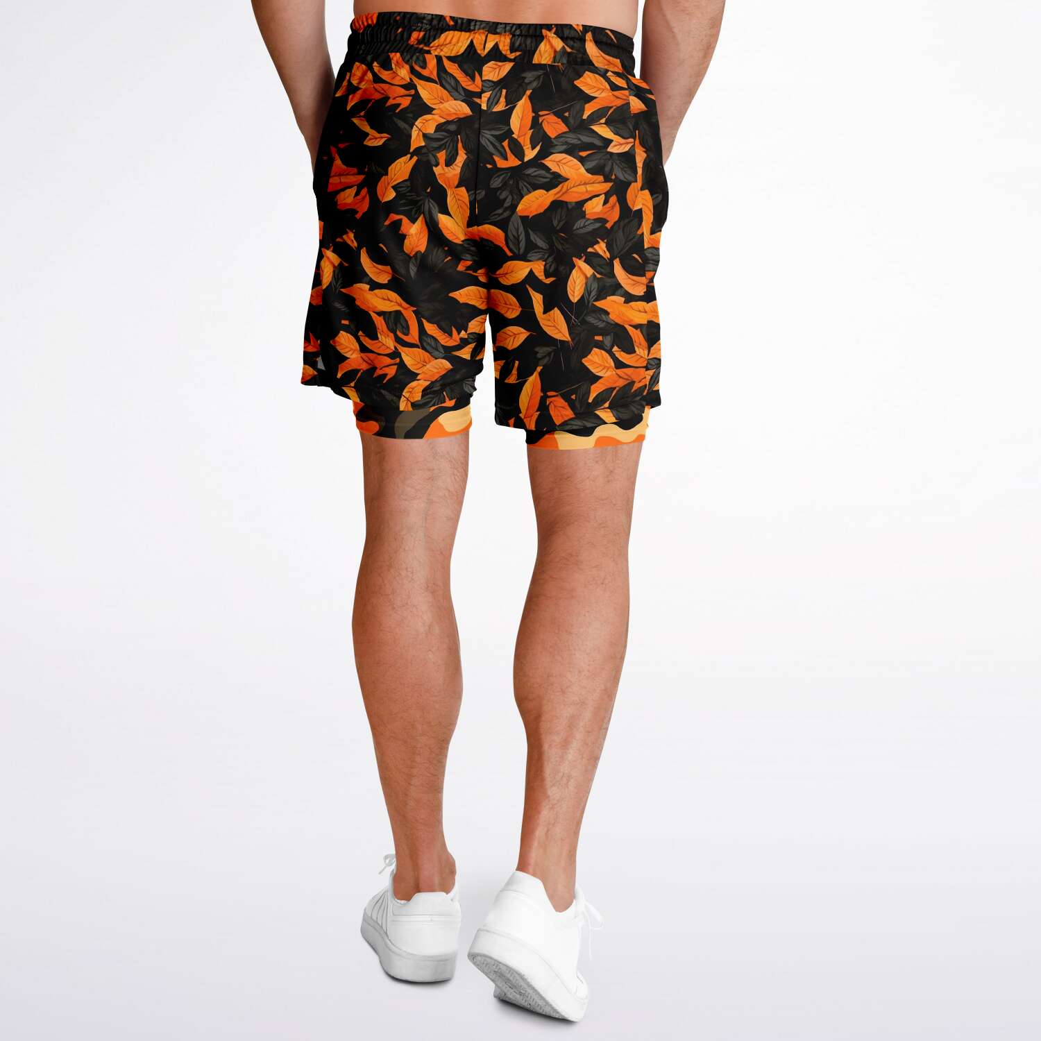 Orange leaves Camouflage Men's 2-in-1 Shorts