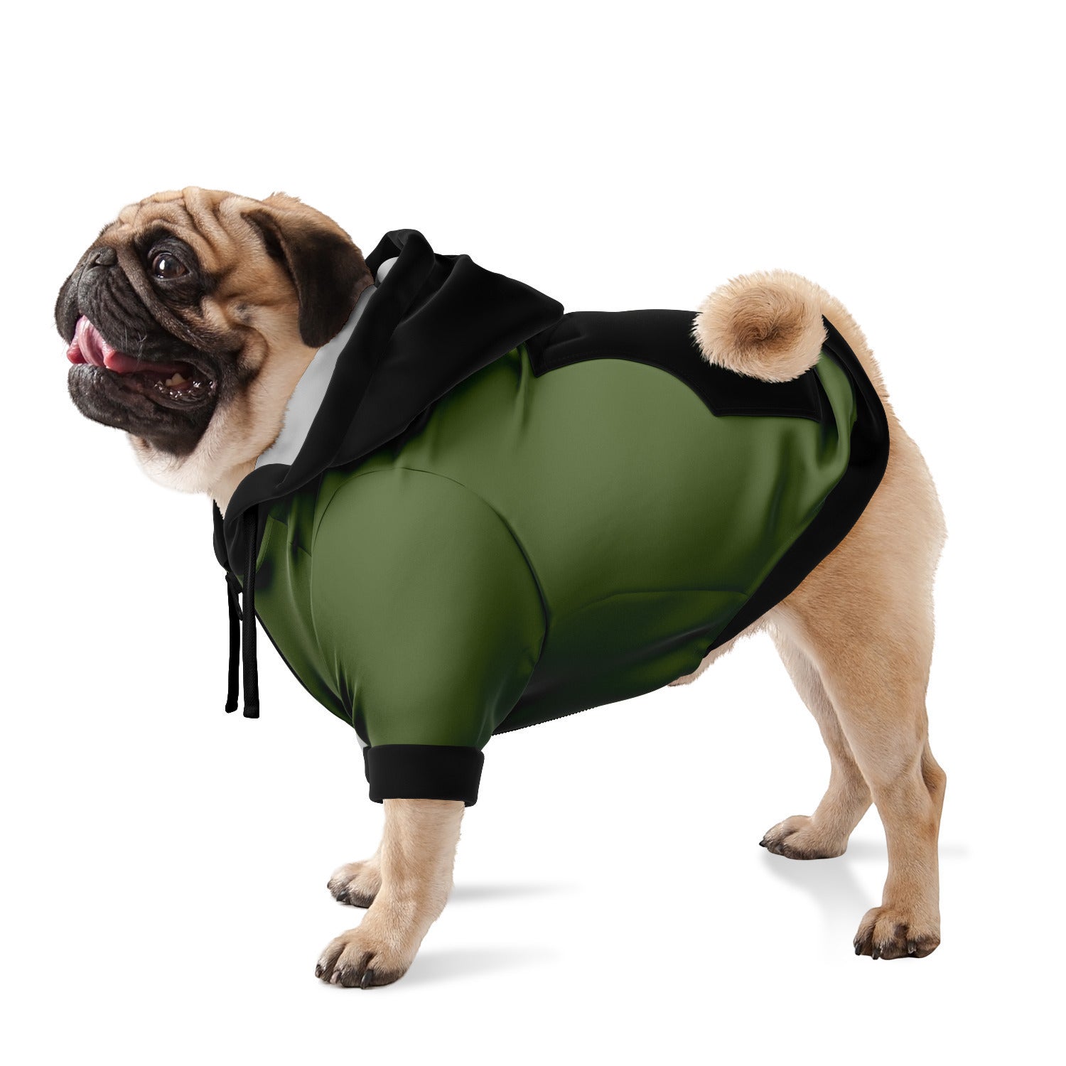 Green Fashion Dog Zip-Up Hoodie with Black Pocket