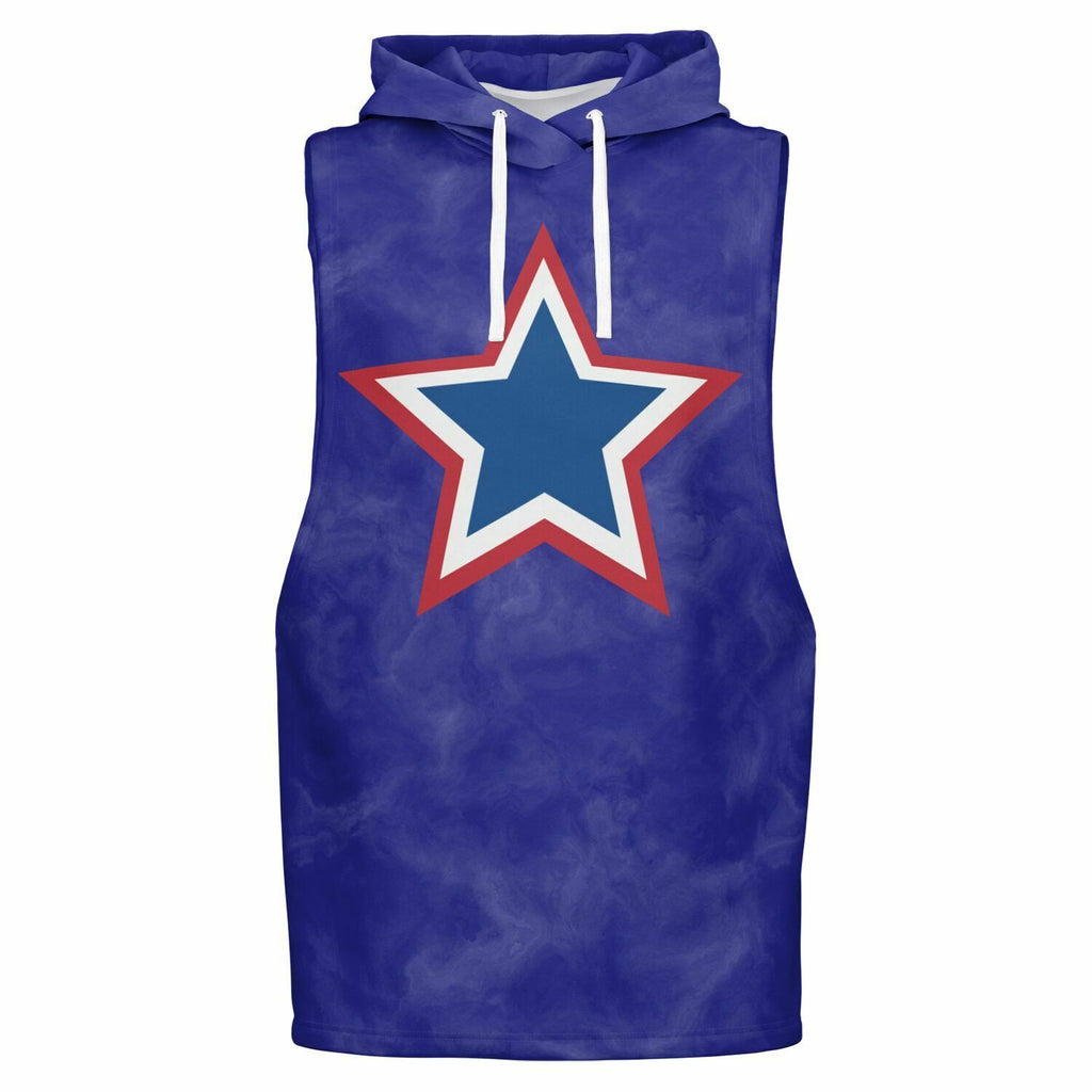 Red, White and Blue Star Blue Drop Armhole Hoodie