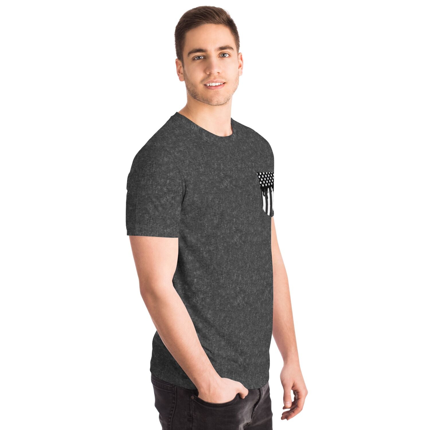 American Drip Black Acid Wash Men's Pocket T-shirt