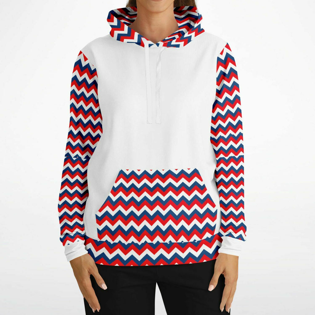 Red, White and Blue Zig Zag Ladies Pull Over Hoodie