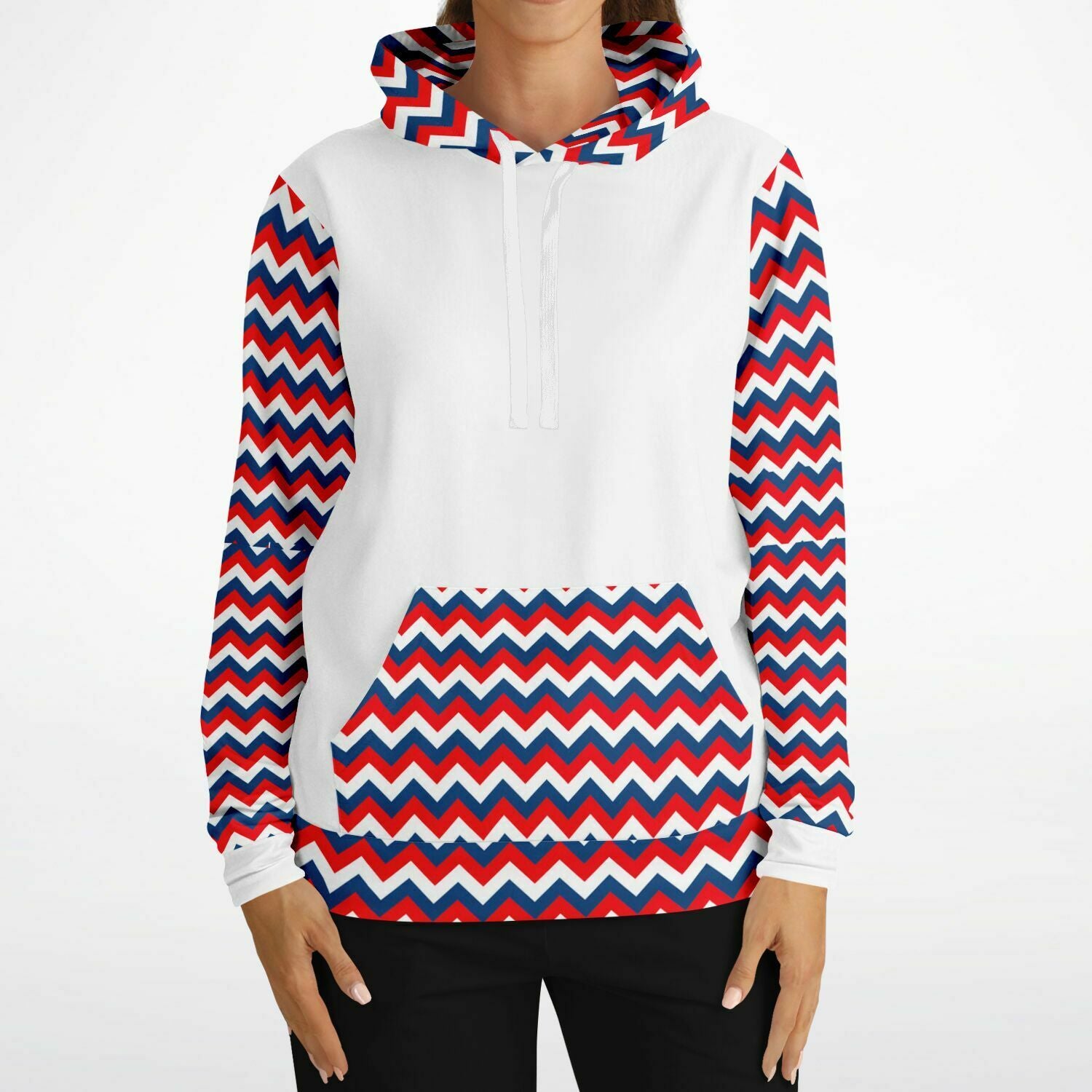 Red, White and Blue Zig Zag Ladies Pull Over Hoodie