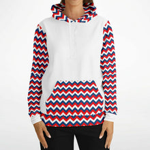 Load image into Gallery viewer, Red, White and Blue Zig Zag Ladies Pull Over Hoodie
