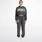 Ladies America Black Acid Wash Dance Hoodie & Sweatpants Set