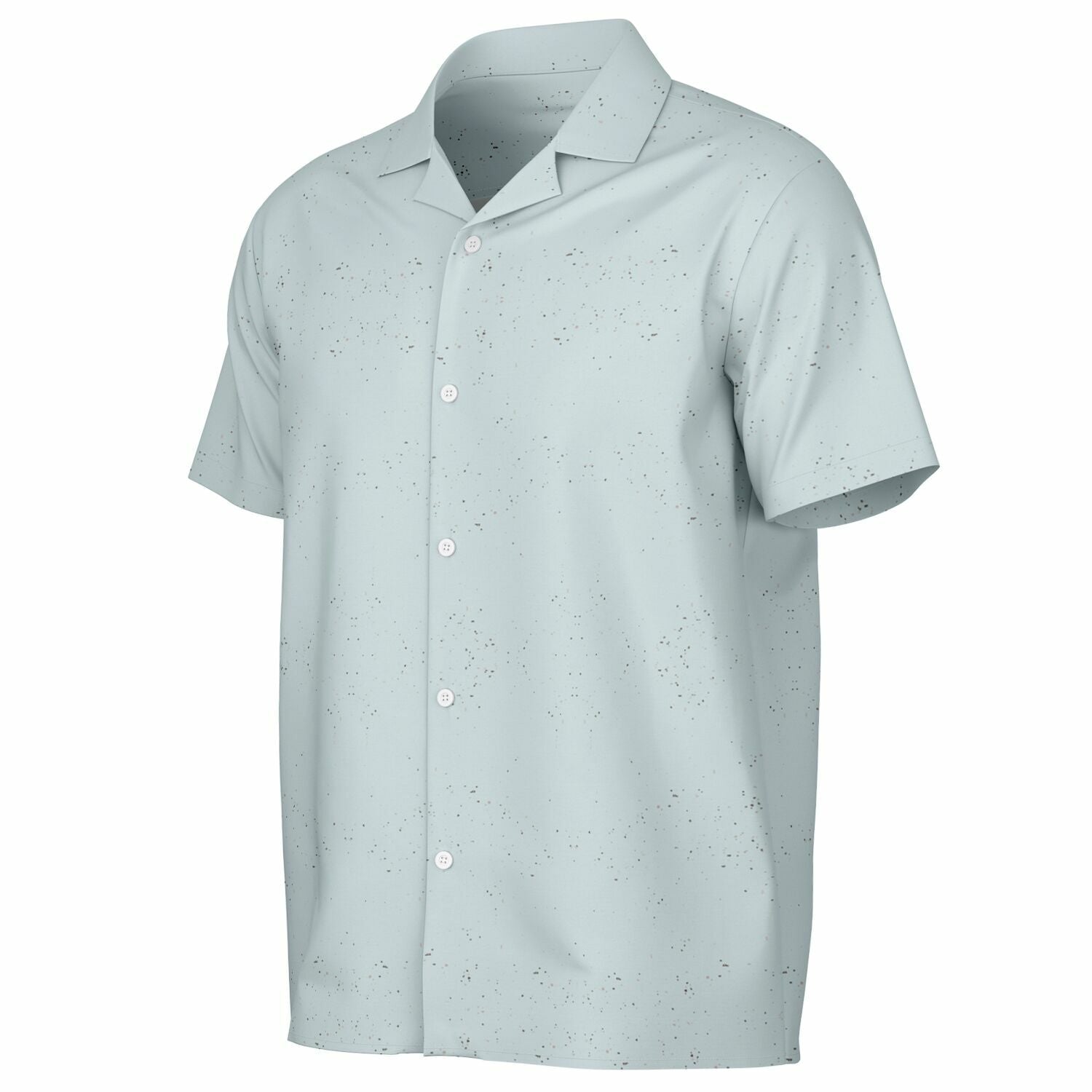 Ice Blue Speckled Men's Spread Collar Short Sleeve Button-Down Shirt