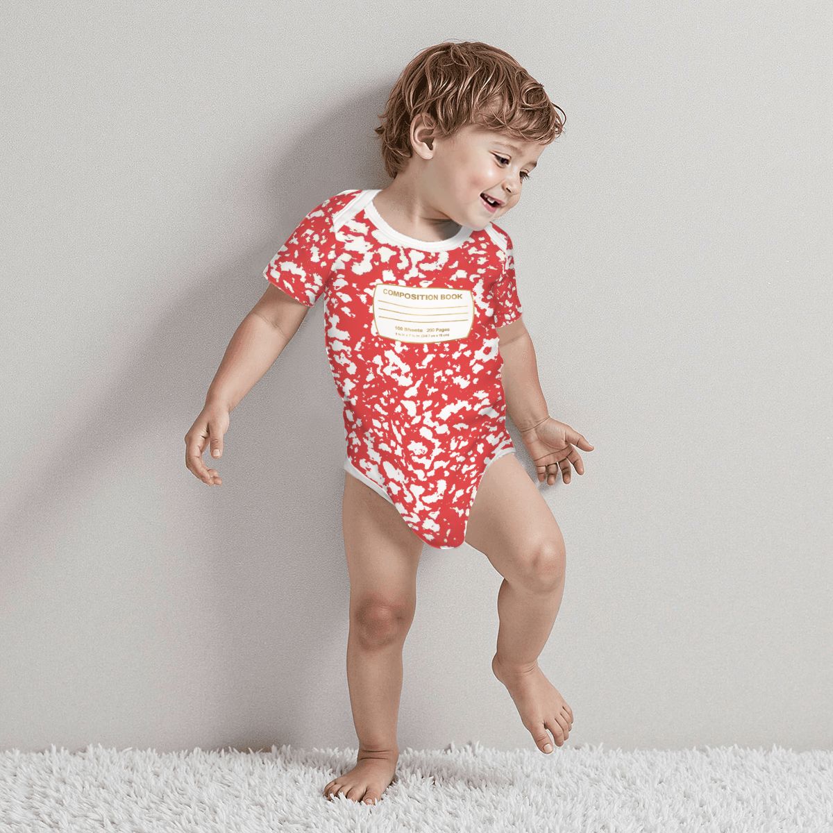 Red Baby Composition Book Cotton Short Sleeve Onesie