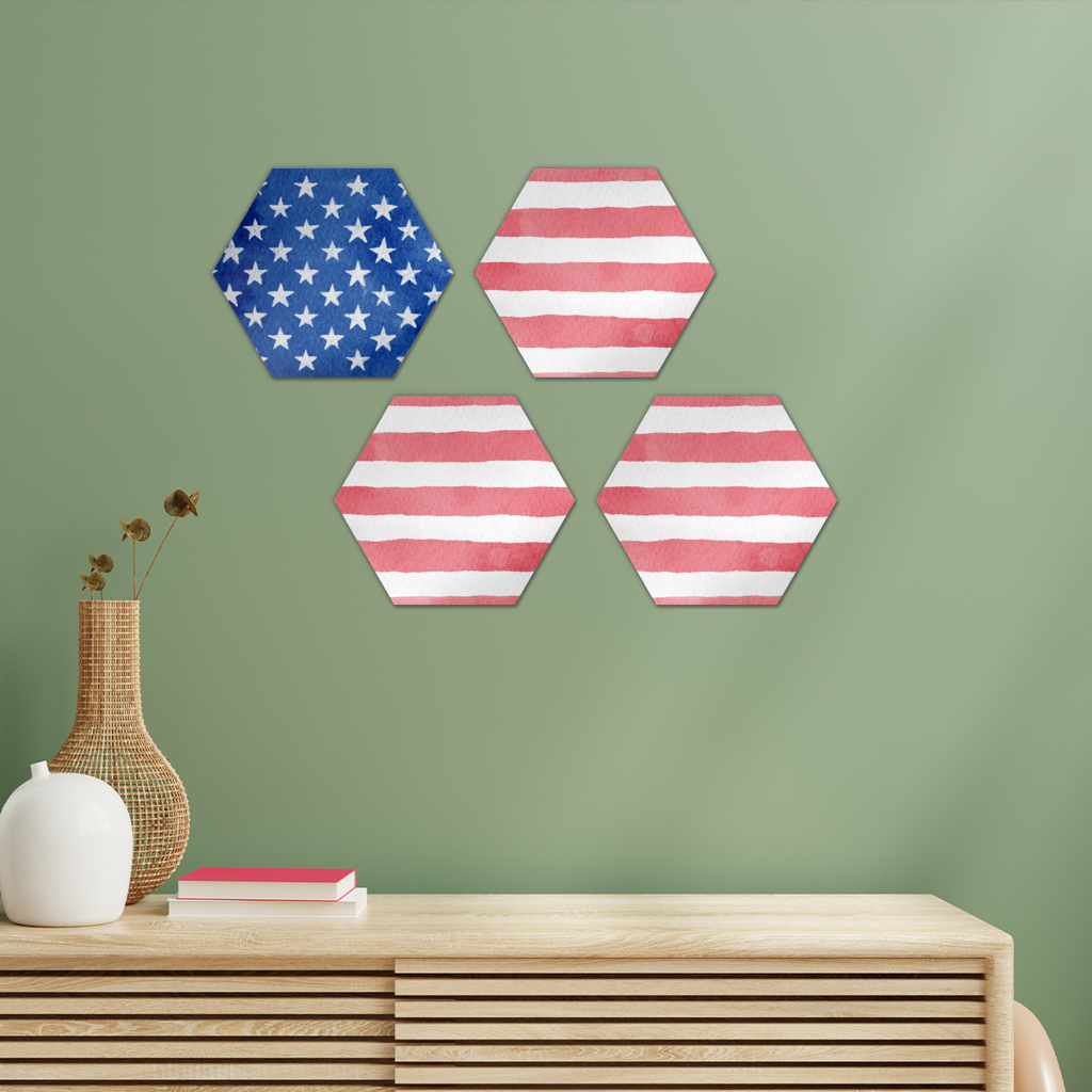 Stars and Stripes Hexagon Wall Tiles Set of 4