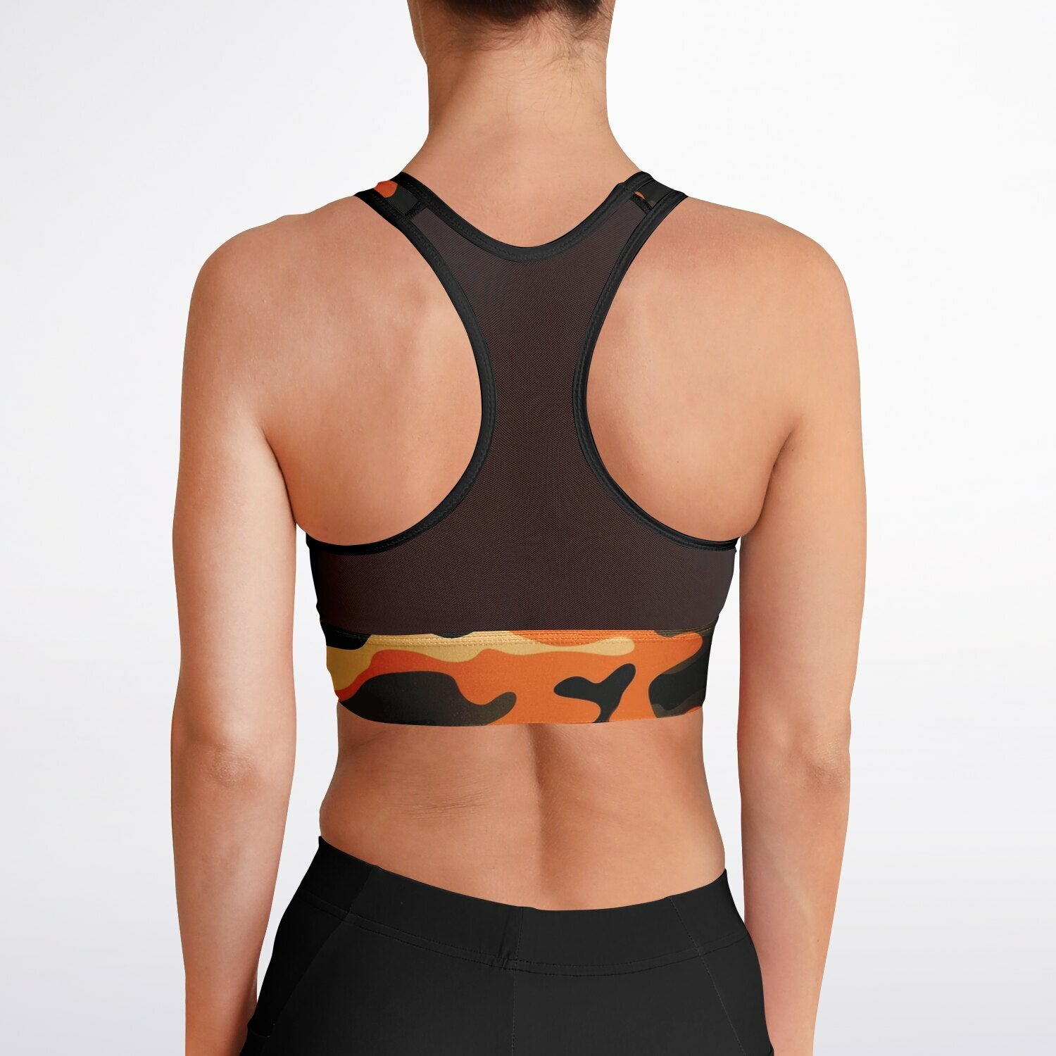 Orange Camo Mesh Padded Sports Bra