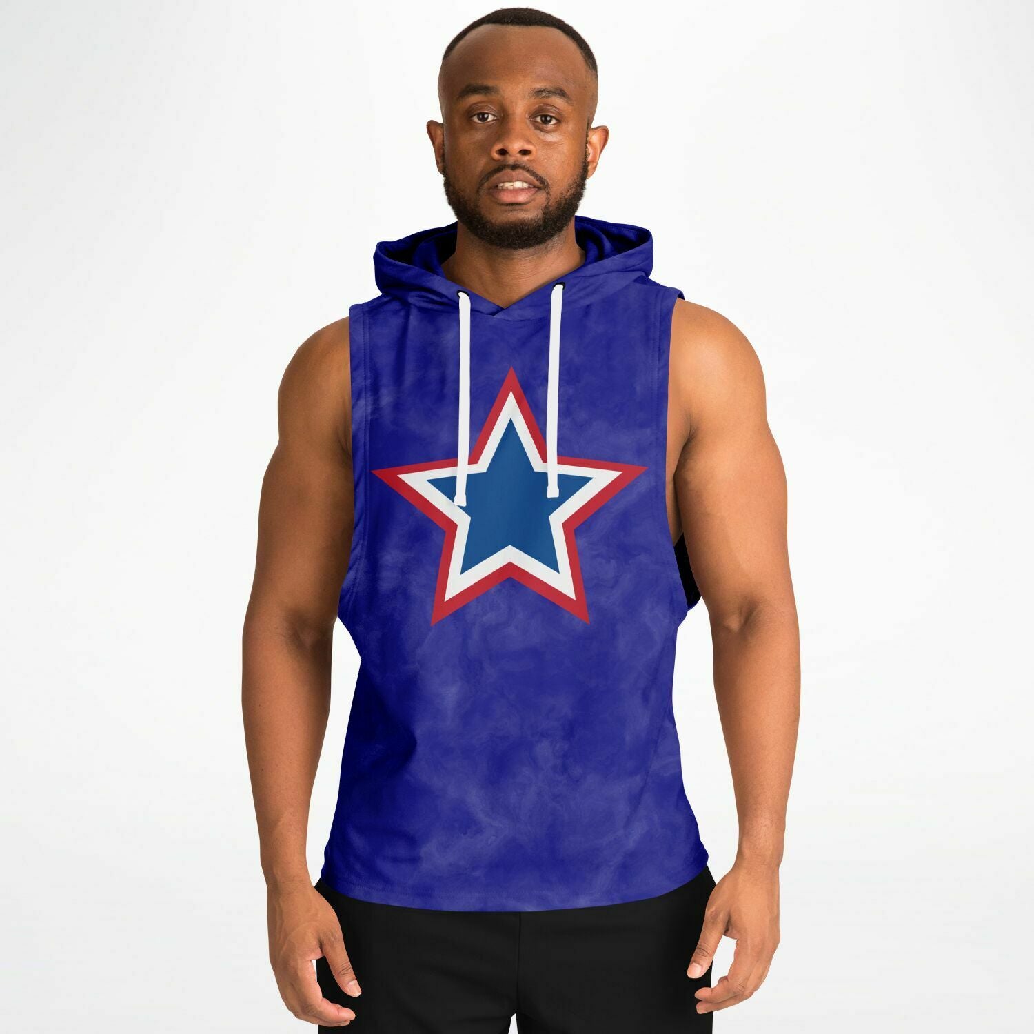 Red, White and Blue Star Blue Drop Armhole Hoodie
