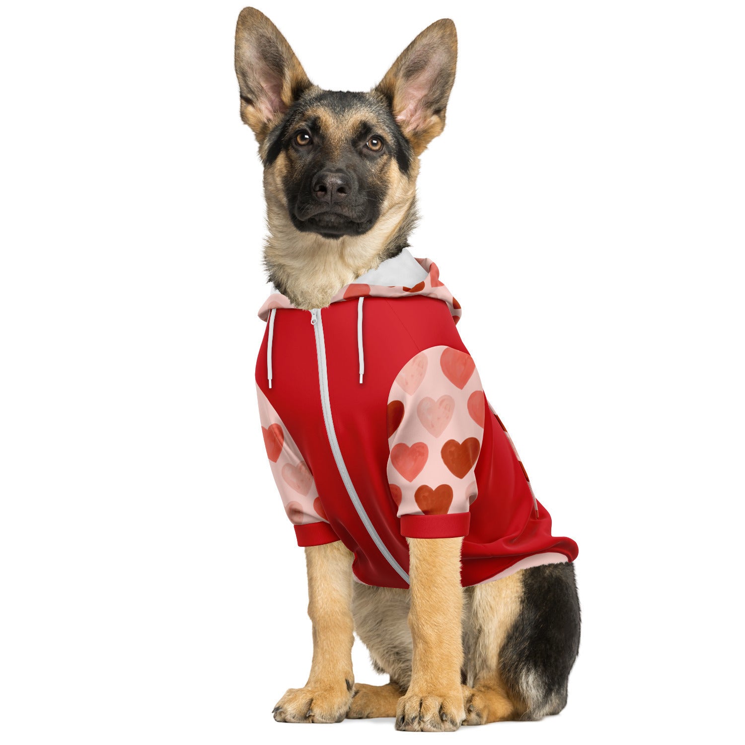 Red Water Color Heart Dog Zip-Up Hoodie