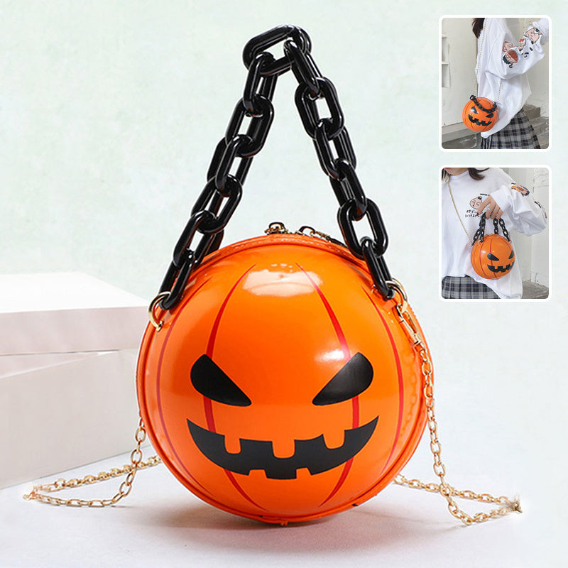 Halloween Cartoon Pumpkin Ball Shoulder Handbag With Chain