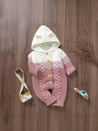 knitted Baby Hooded Jumpsuit / Onesie