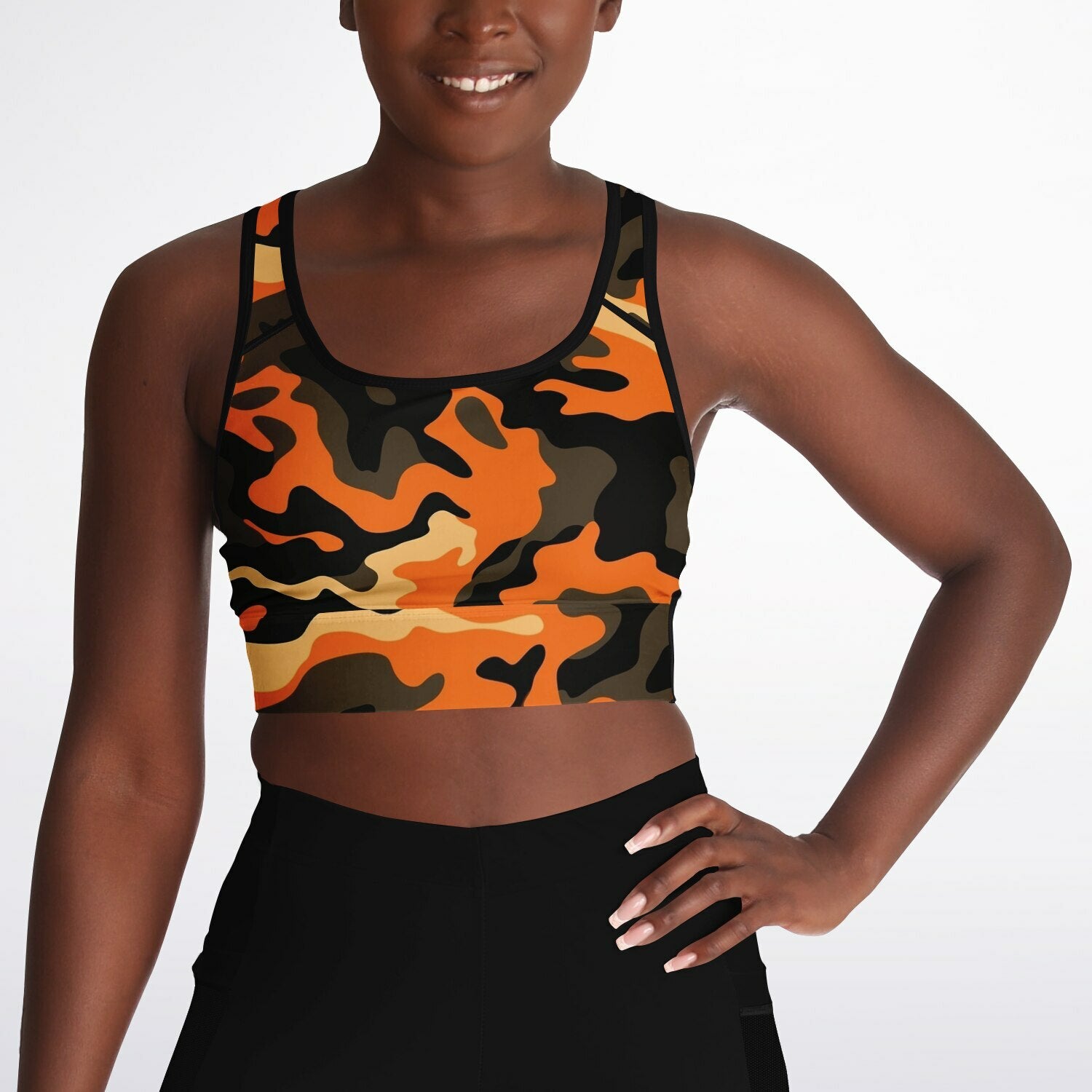 Orange Camo Mesh Padded Sports Bra