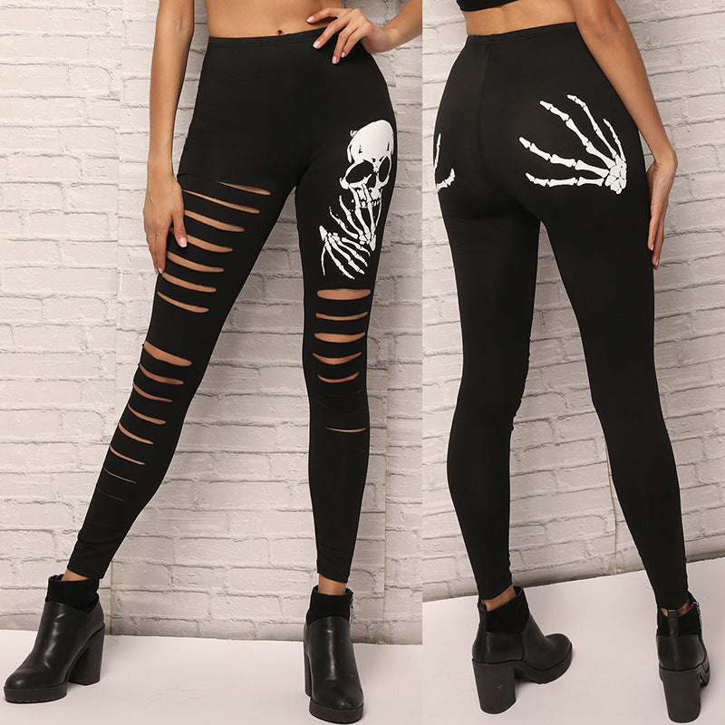 Women's Skeleton Ripped Leggings