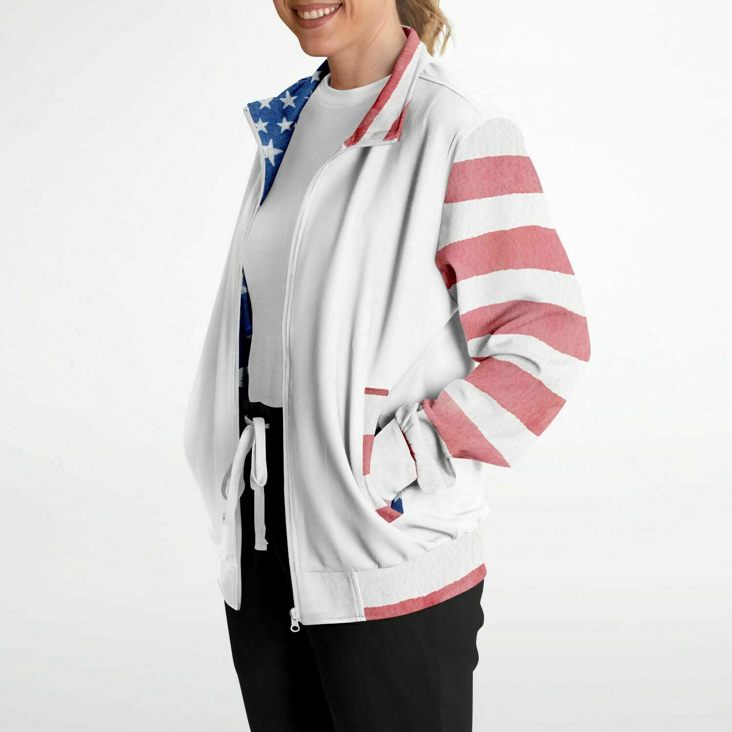 Stars and Stripes Watercolor Ladies Track Jacket