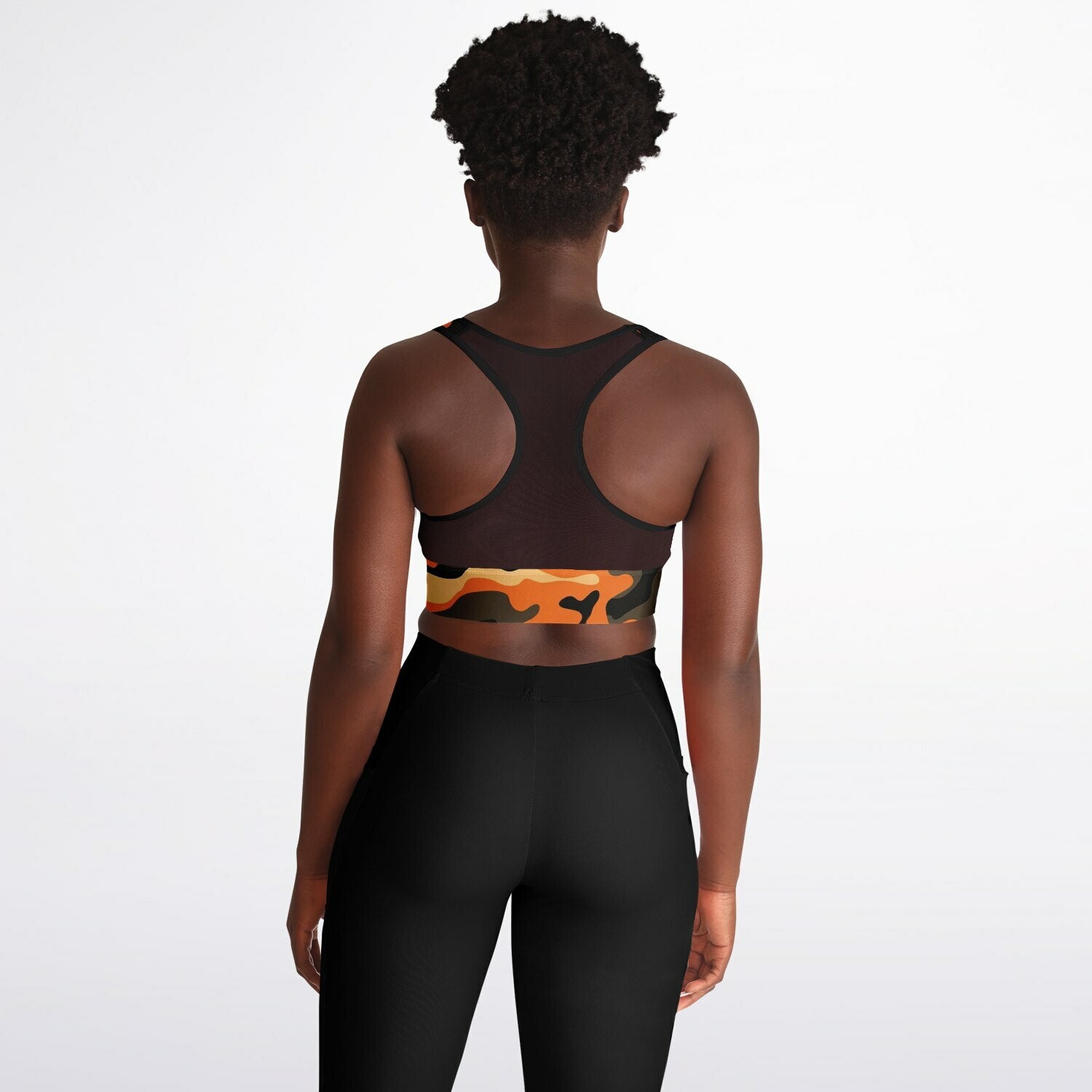Orange Camo Mesh Padded Sports Bra