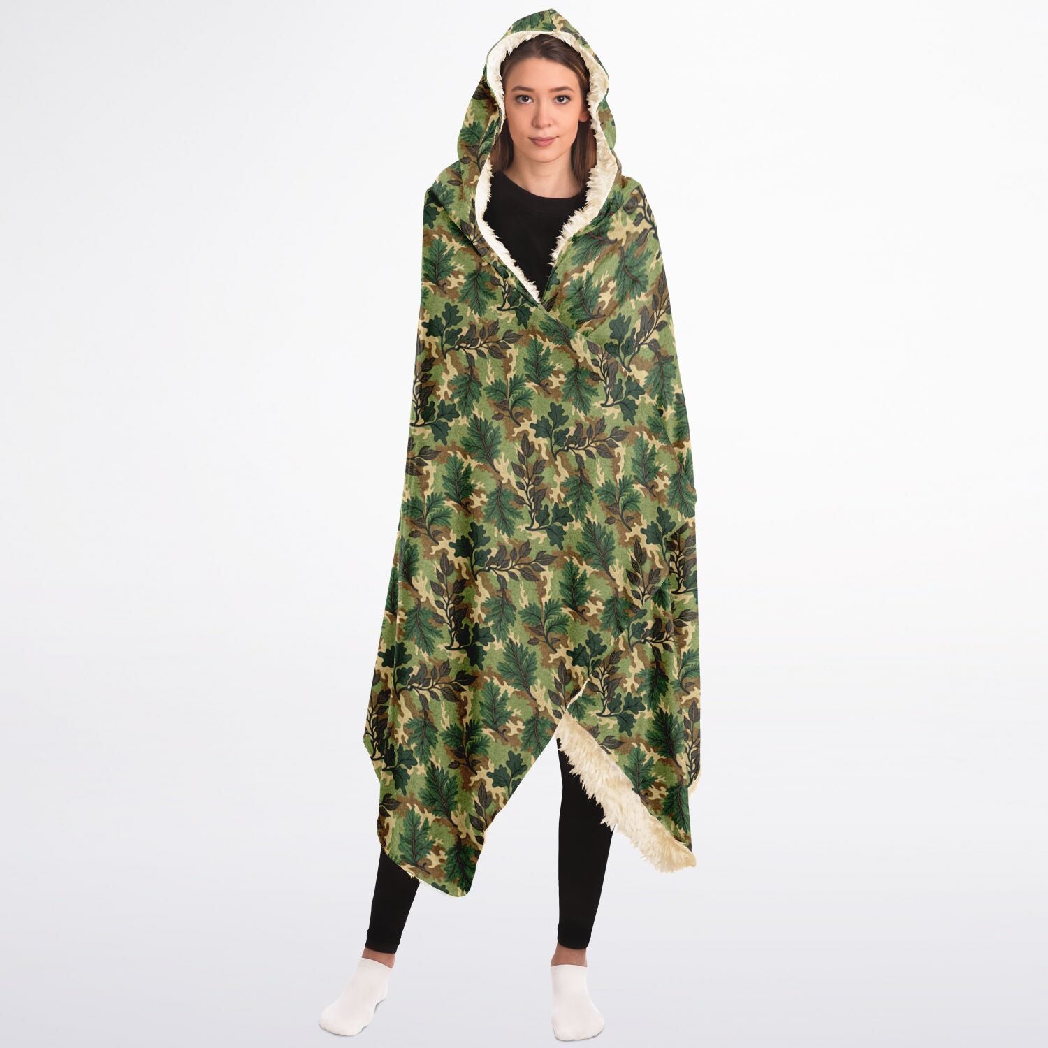 Tree Branch Camouflage Hooded Blanket Sherpa