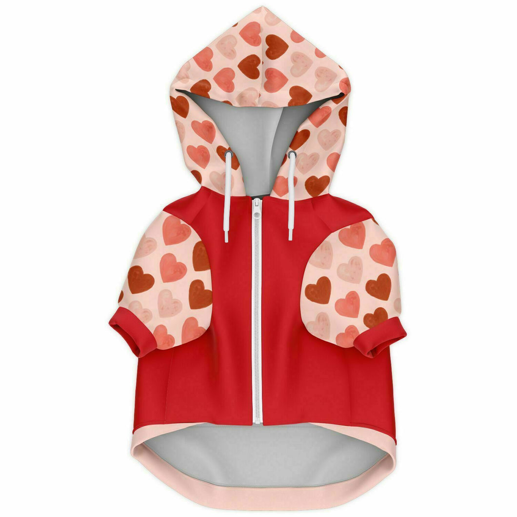 Red Water Color Heart Dog Zip-Up Hoodie