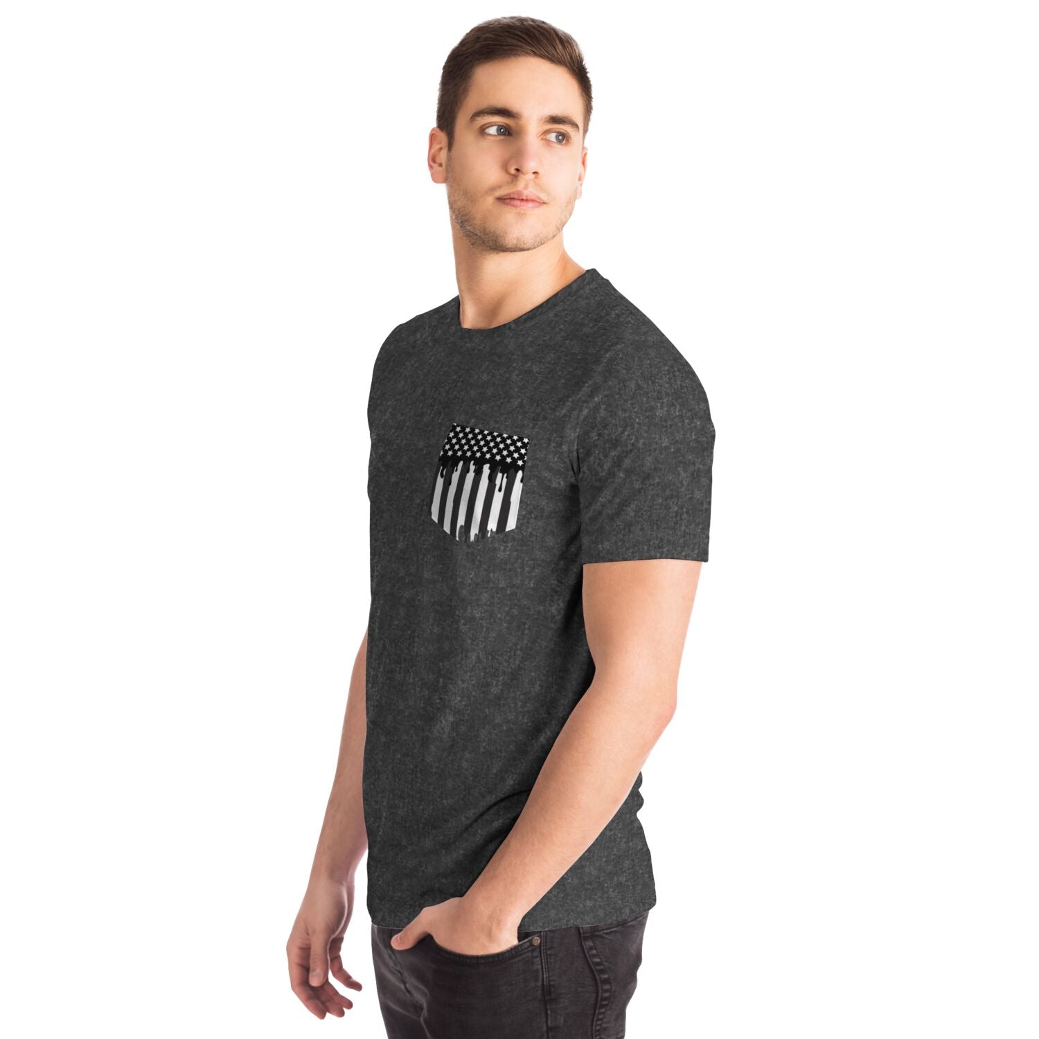American Drip Black Acid Wash Men's Pocket T-shirt
