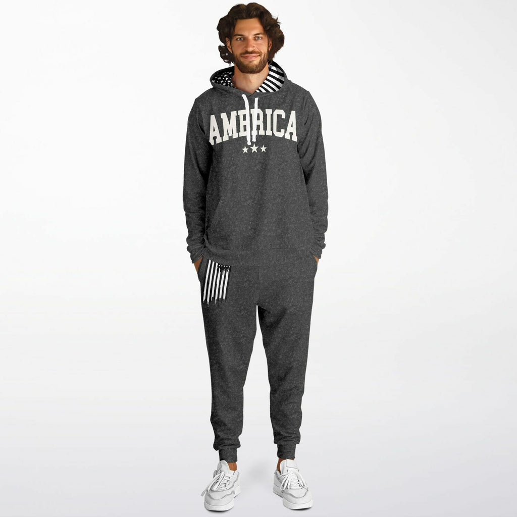 Men's America Black Acid Wash Hoodie & Jogger Set