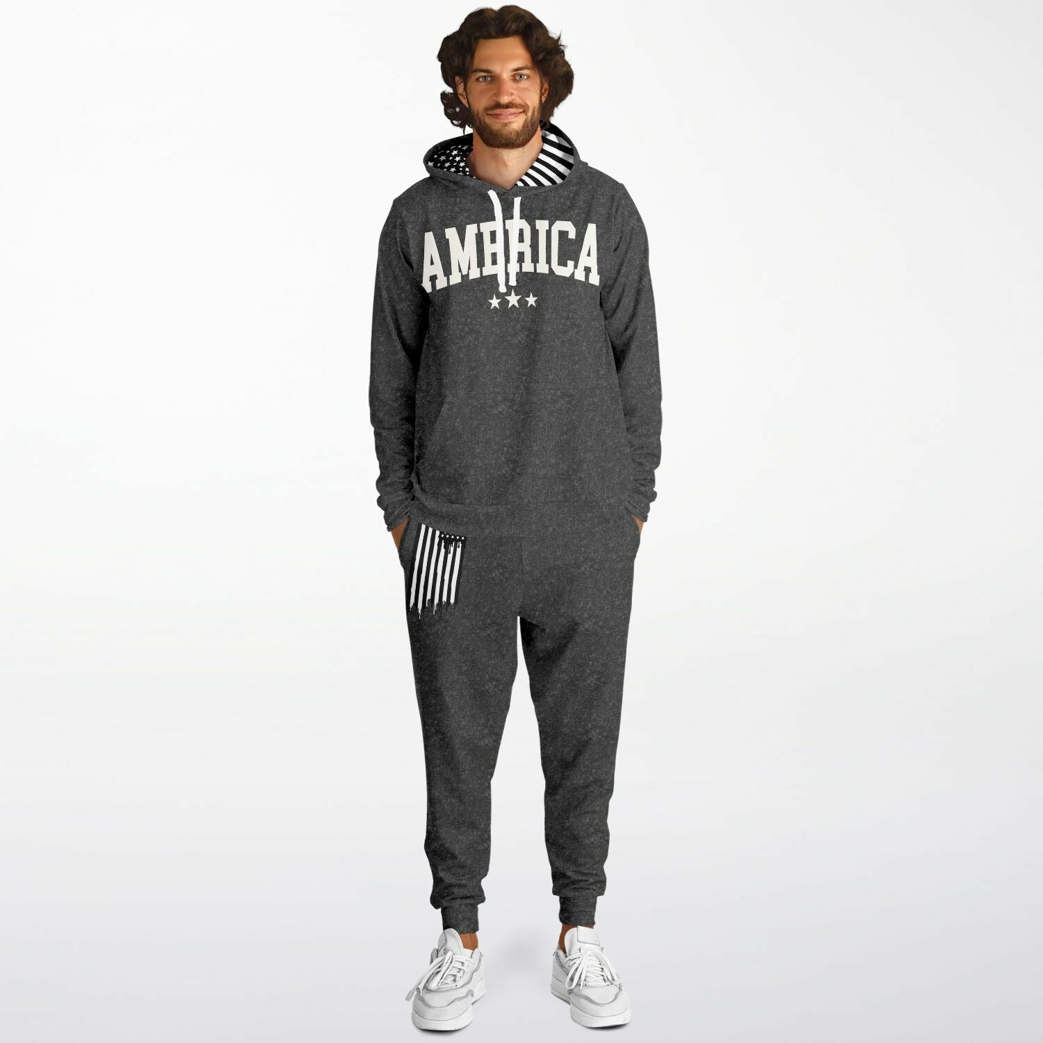 Men's America Black Acid Wash Hoodie & Jogger Set