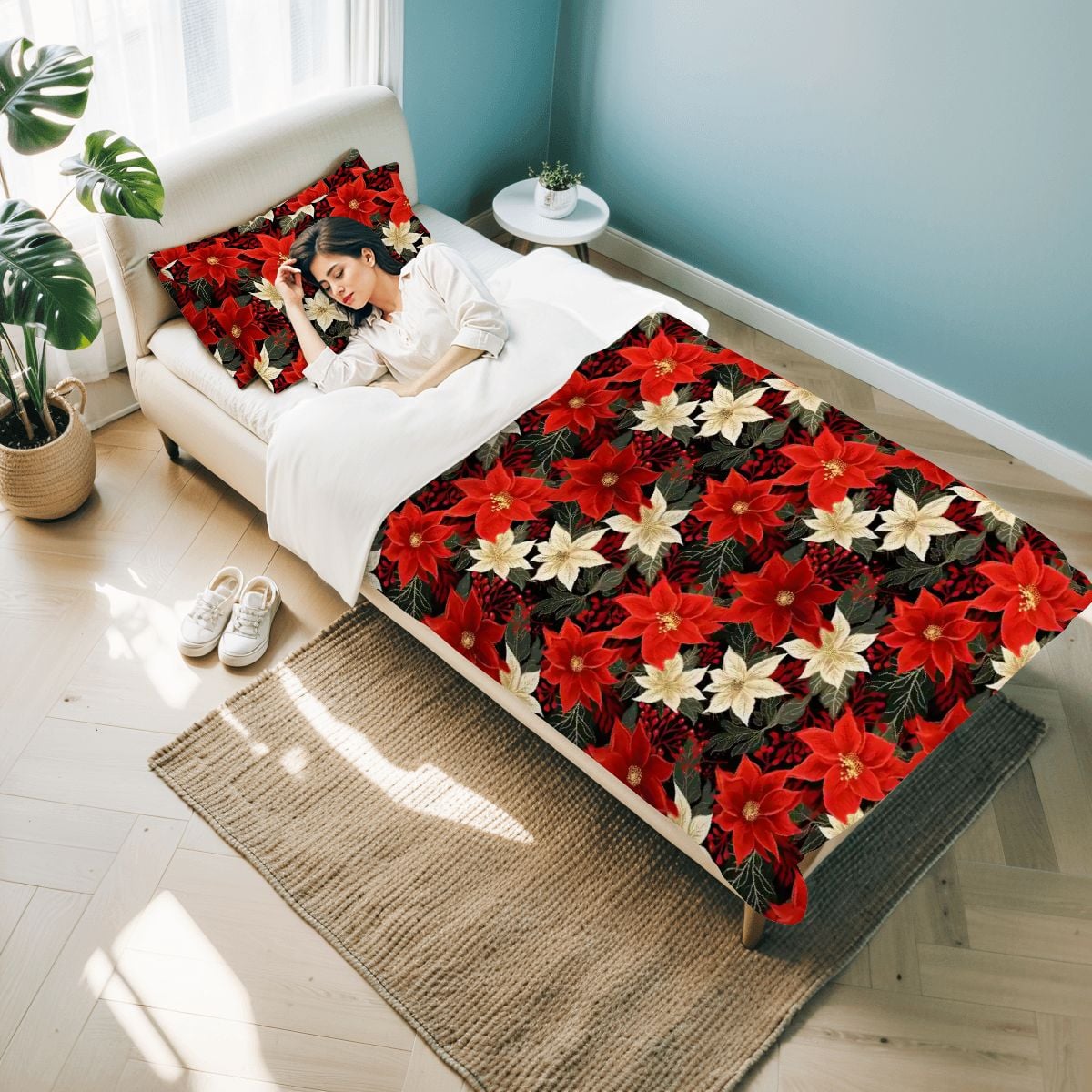 Poinsettia Pattern Twin Duvet Cover Set