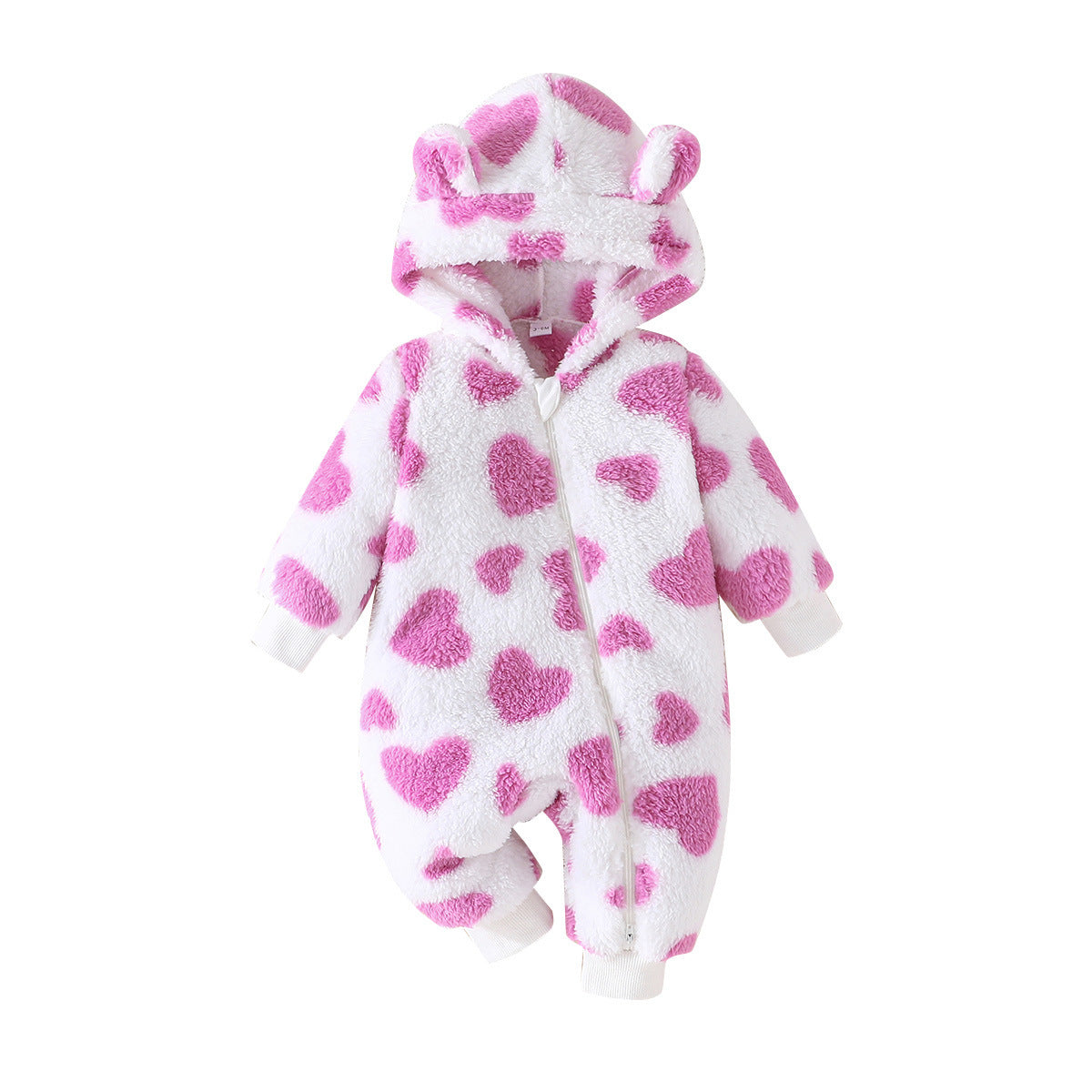 Fuzzy Heart Kids Hooded Long Sleeve Romper