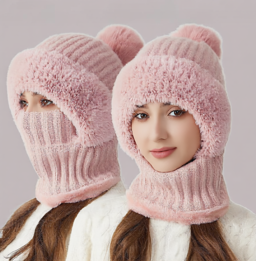 Winter Fleece Lined Knit Hat With Face Cover