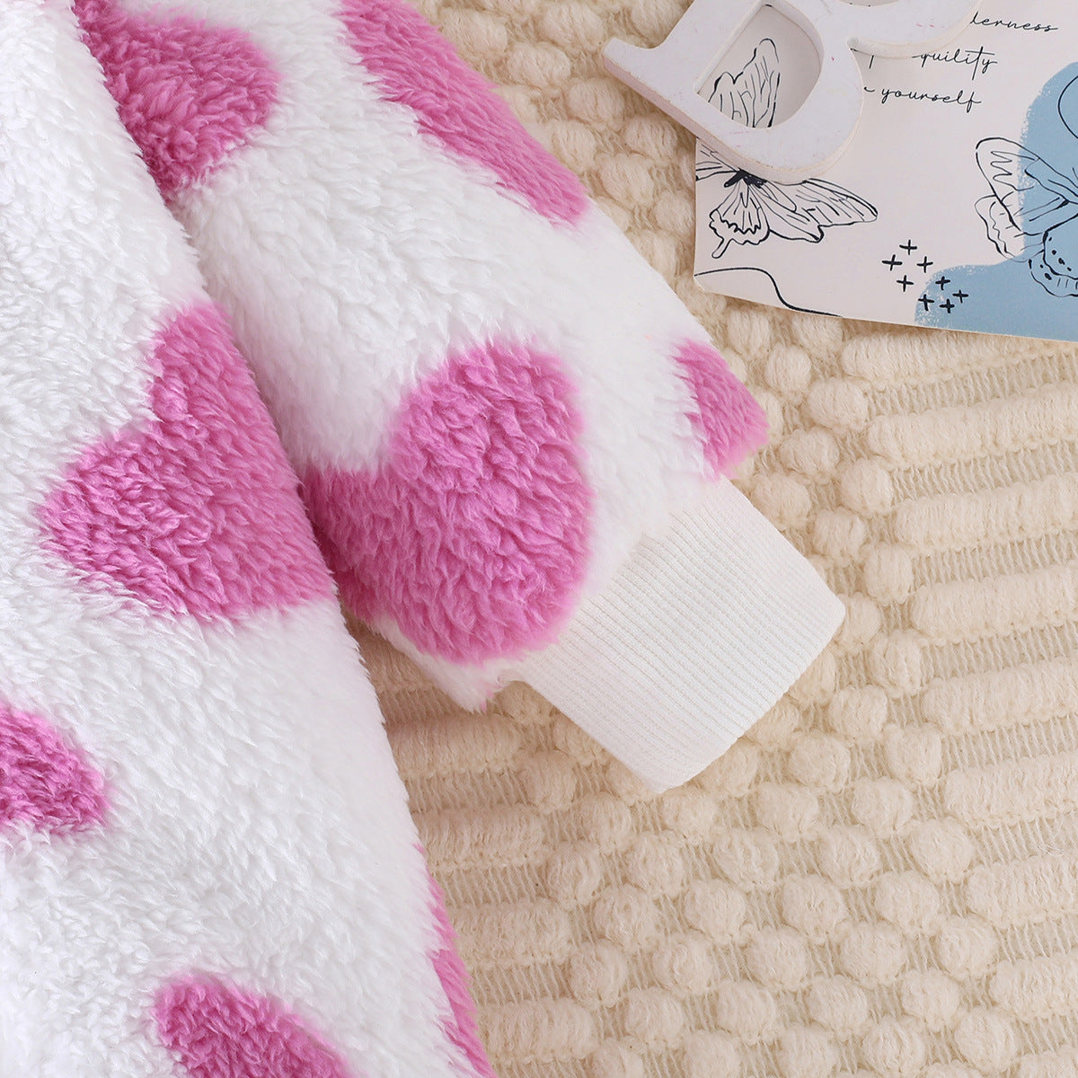 Fuzzy Heart Kids Hooded Long Sleeve Romper