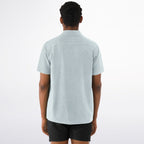 Ice Blue Speckled Men's Spread Collar Short Sleeve Button-Down Shirt