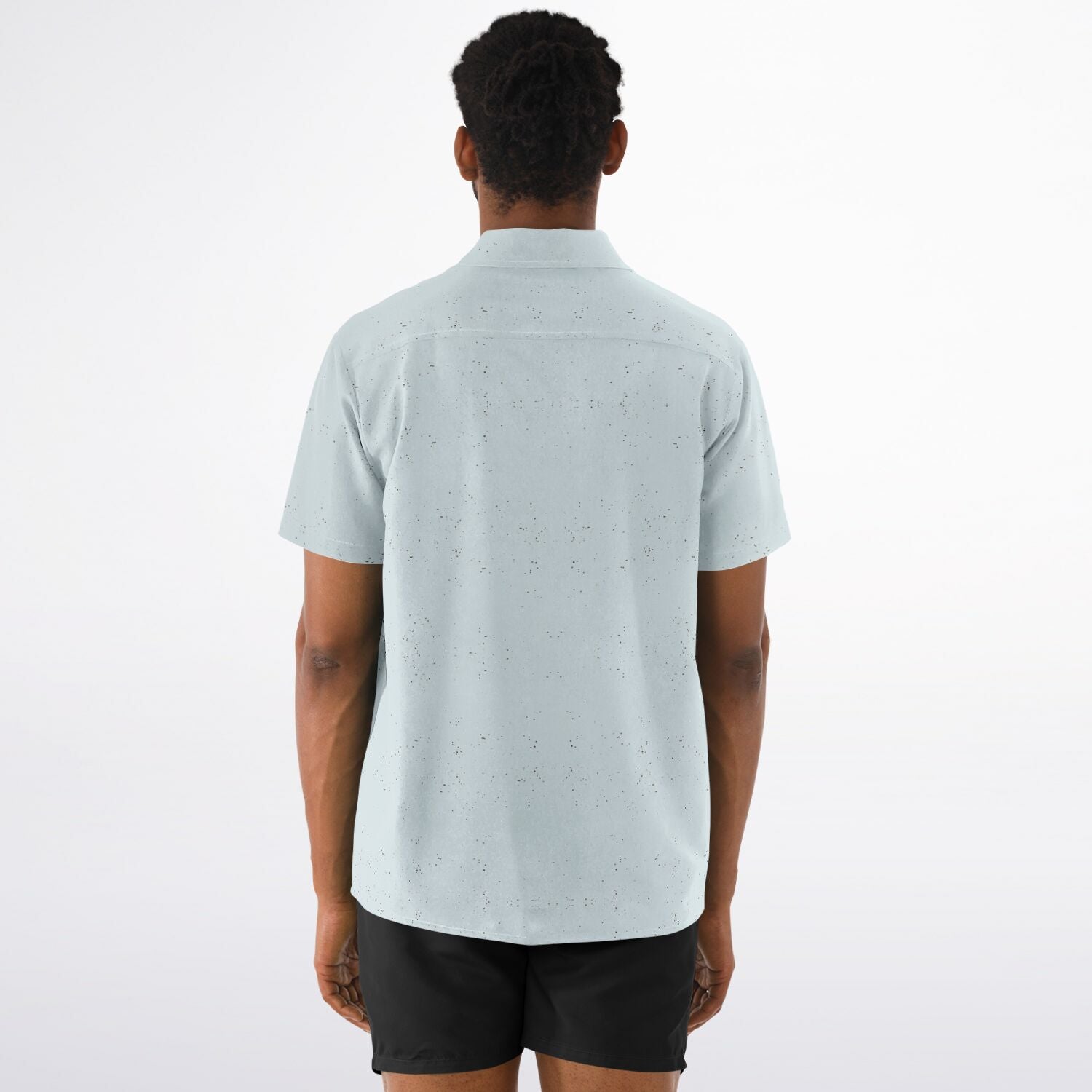 Ice Blue Speckled Men's Spread Collar Short Sleeve Button-Down Shirt