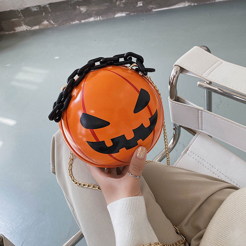 Halloween Cartoon Pumpkin Ball Shoulder Handbag With Chain