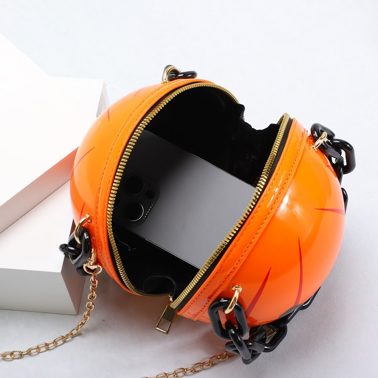 Halloween Cartoon Pumpkin Ball Shoulder Handbag With Chain