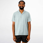 Ice Blue Speckled Men's Spread Collar Short Sleeve Button-Down Shirt