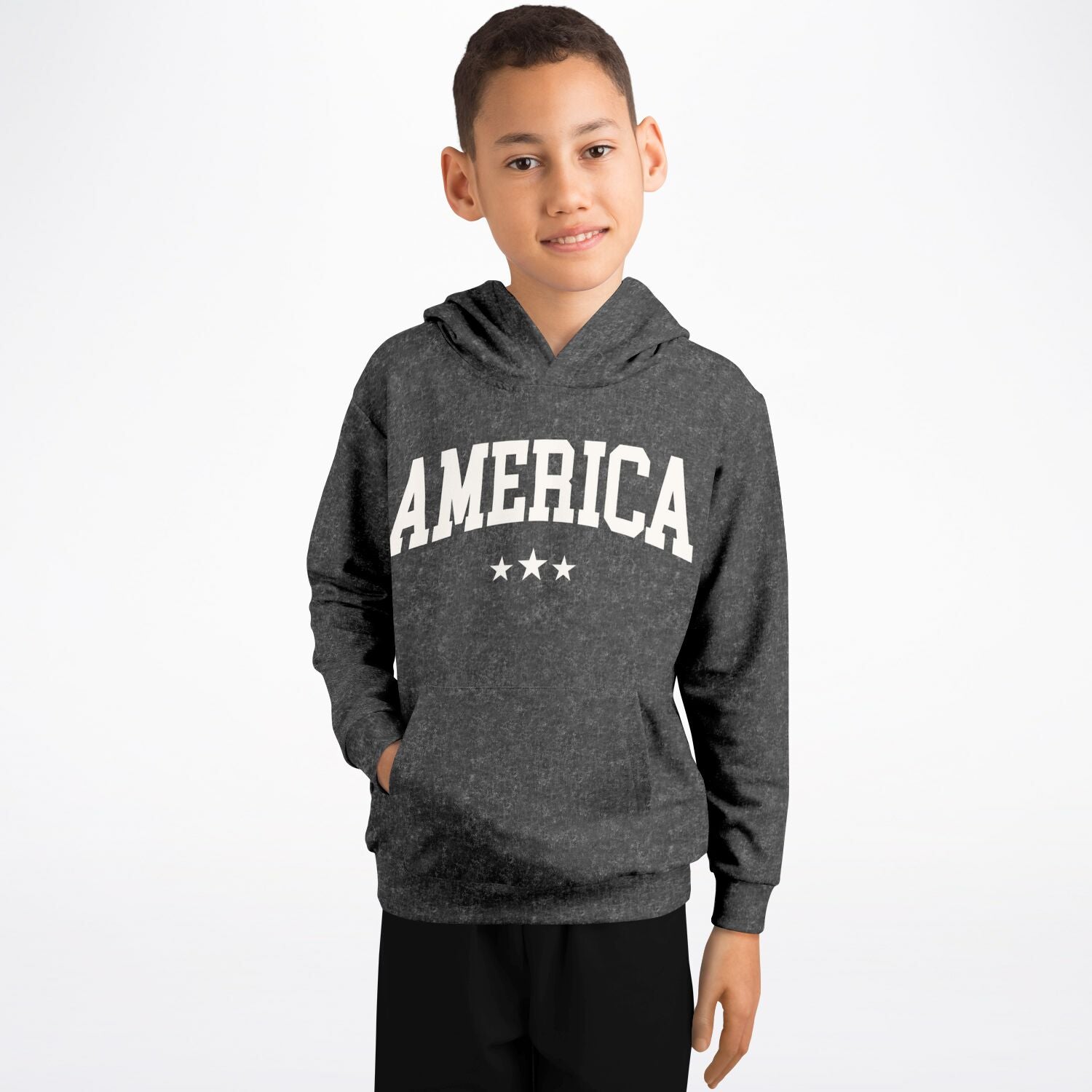 America Black Acid Wash Kids Hoodie