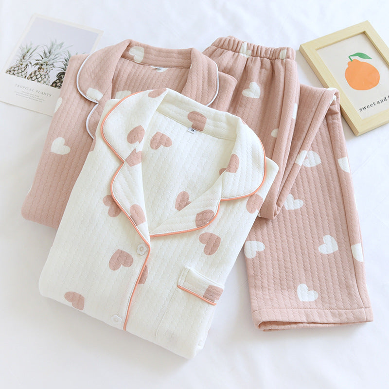 Cotton Quilted Heart Pattern Pajamas Set