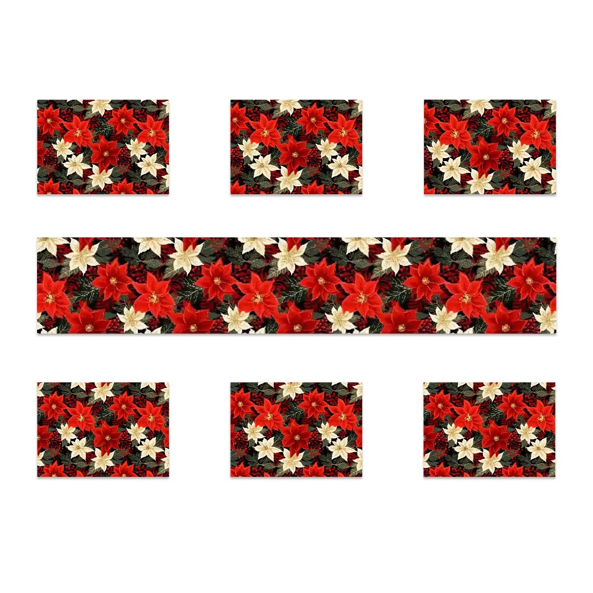 Poinsettia Cloth Placemat Table Runner Set (7 Pieces)