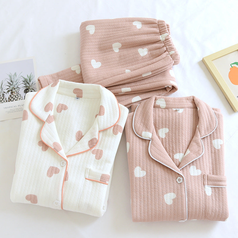 Cotton Quilted Heart Pattern Pajamas Set