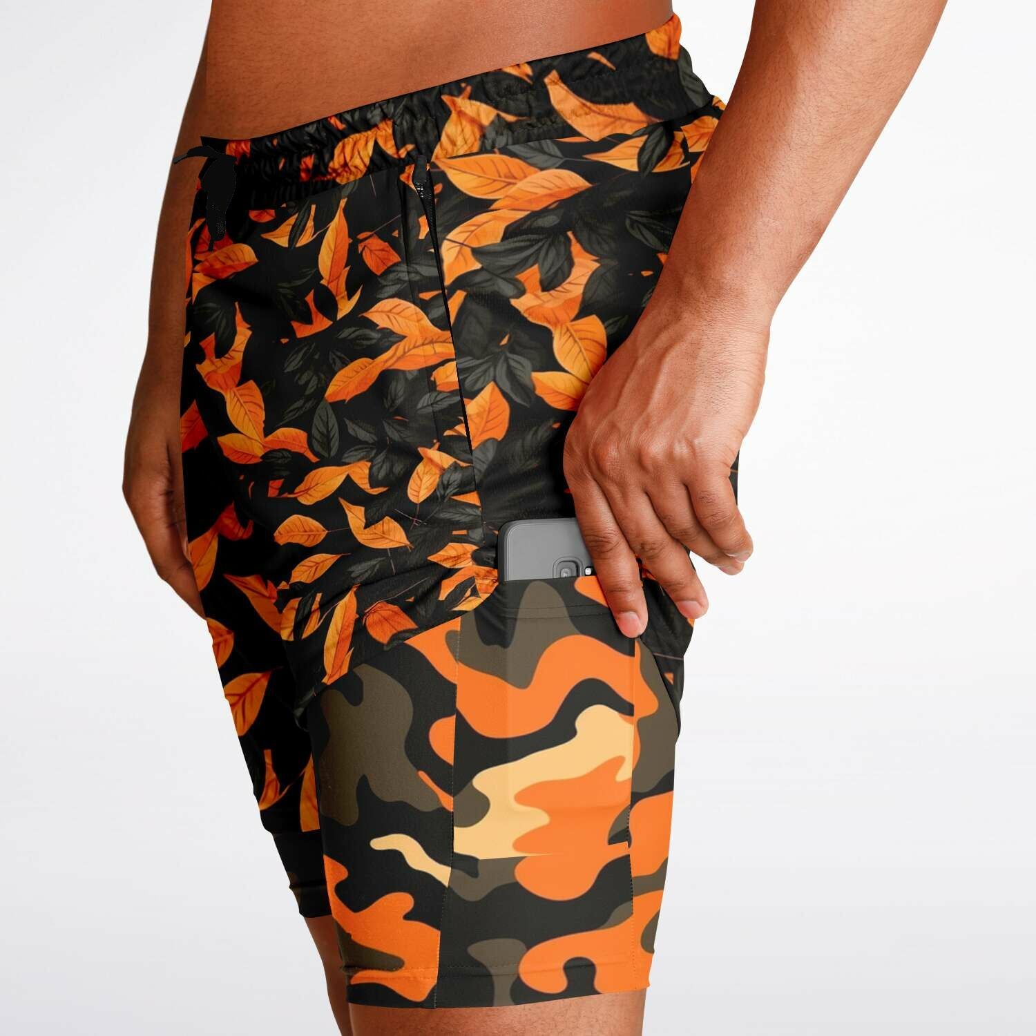 Orange leaves Camouflage Men's 2-in-1 Shorts