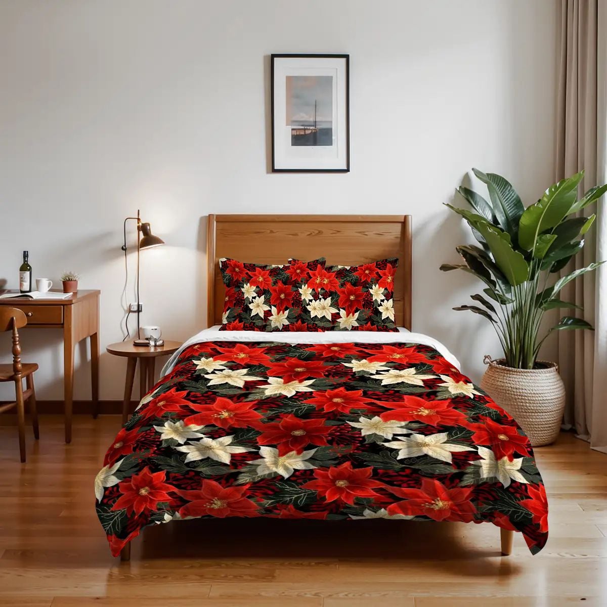 Poinsettia Pattern Twin Duvet Cover Set