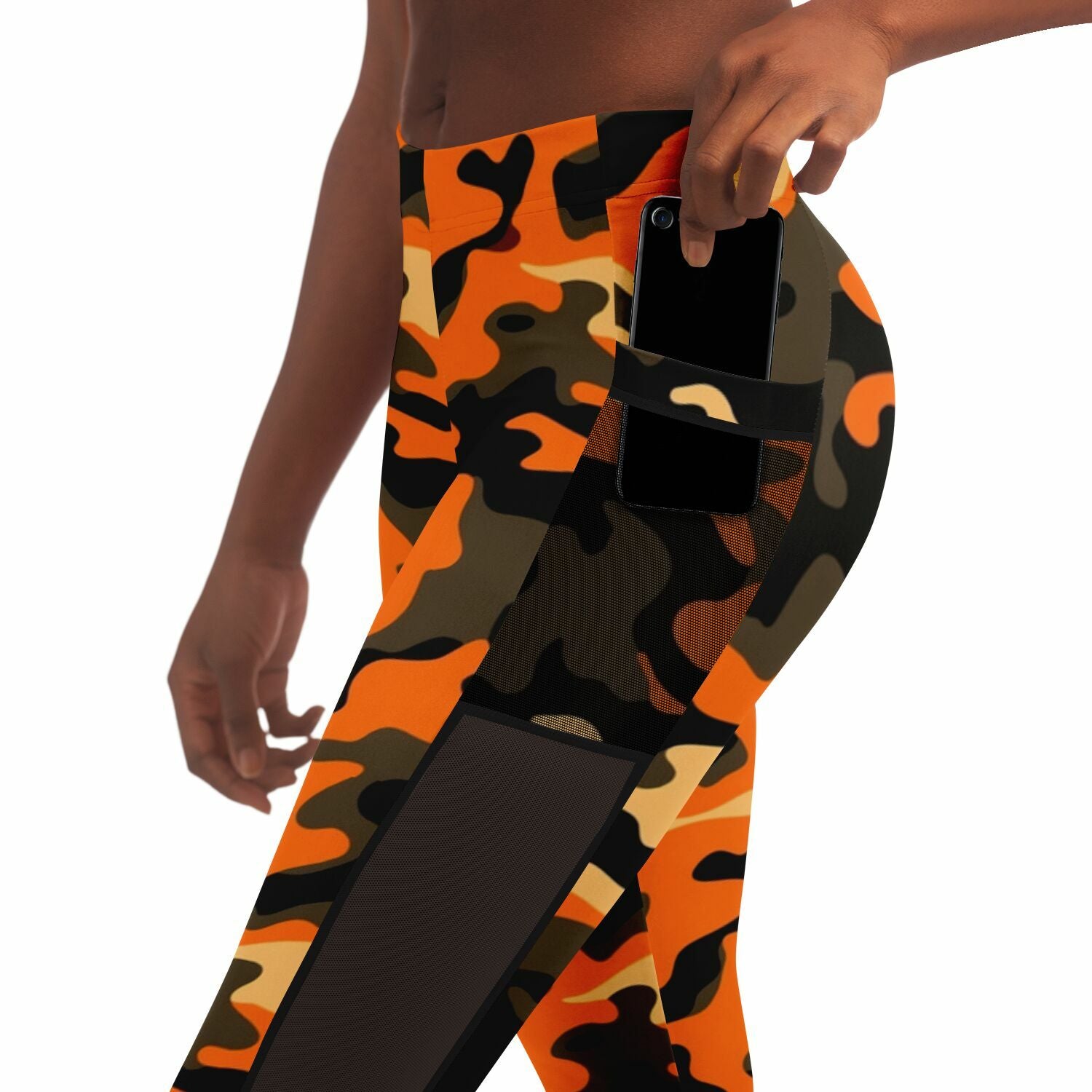 Women's Orange Camo Mesh Pocket Legging