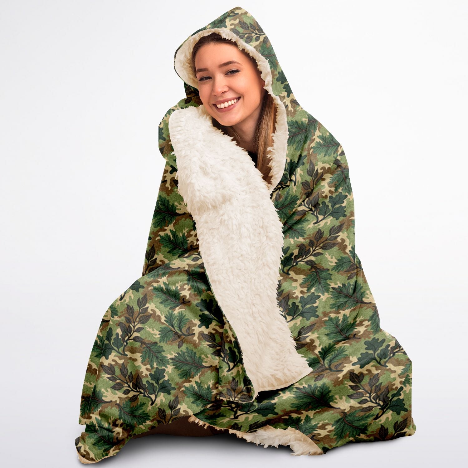 Tree Branch Camouflage Hooded Blanket Sherpa