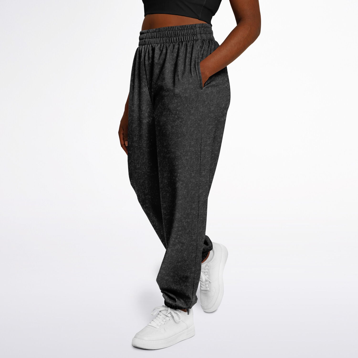 Ladies American Drip Black Acid Wash Dance Sweatpants