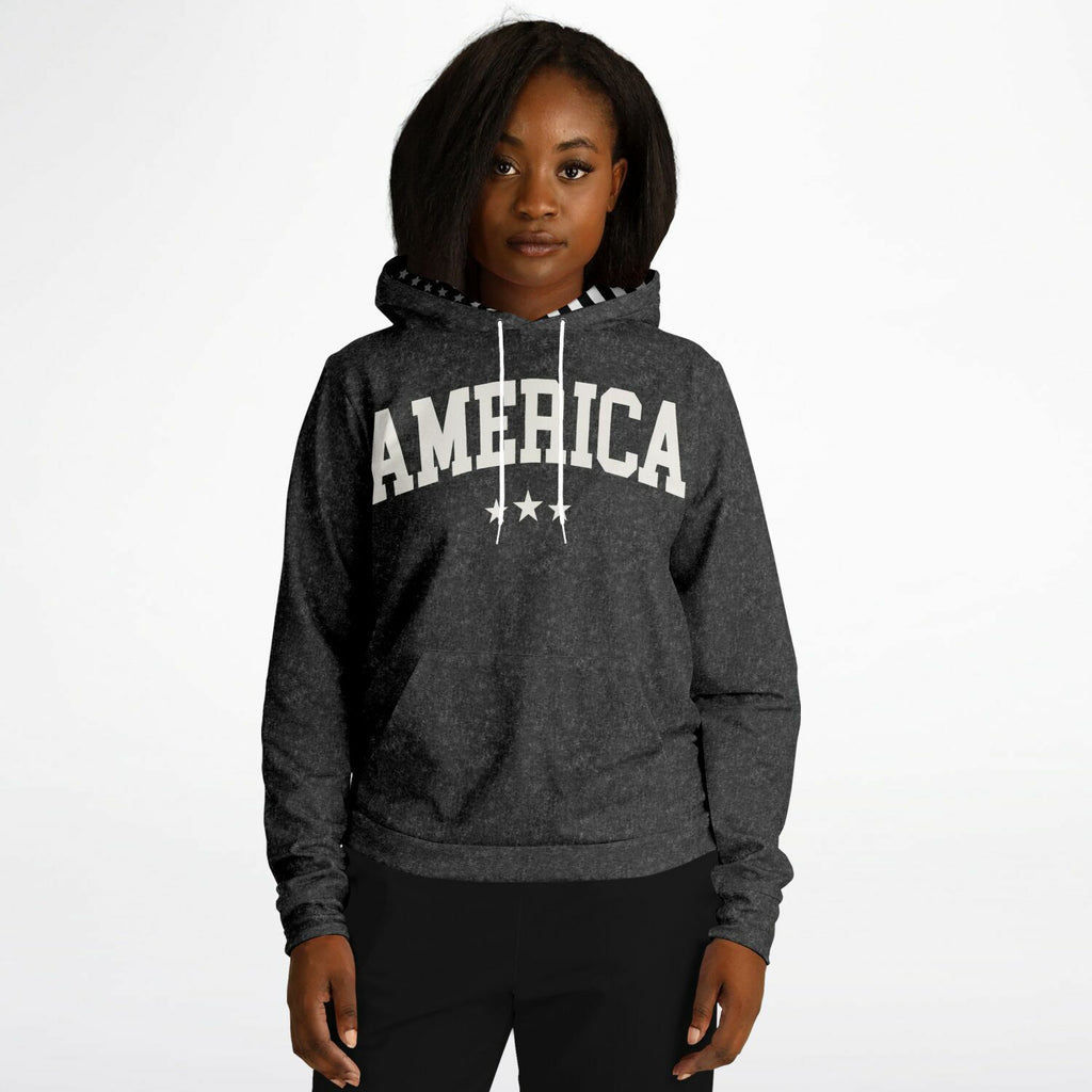 Ladies America Black Acid Wash Hoodie