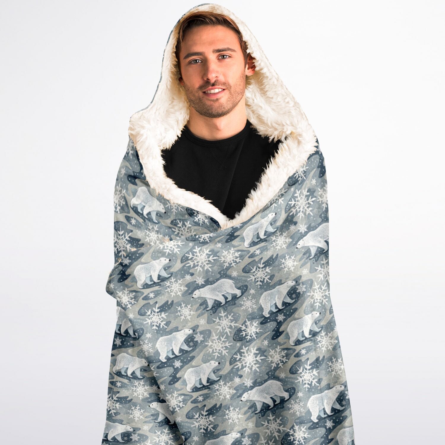 Polar Bear Blizzard Hooded Sherpa Blanket