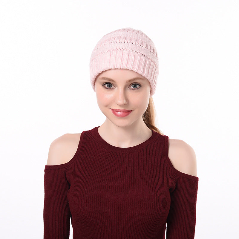 Womens Knitted Ponytail Hat Winter Warm Cap
