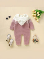 knitted Baby Hooded Jumpsuit / Onesie