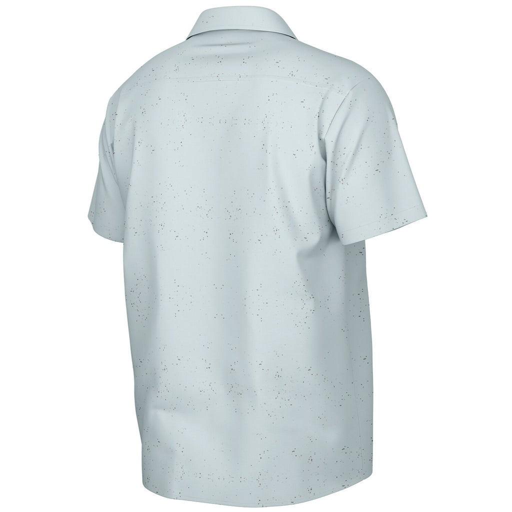 Ice Blue Speckled Men's Spread Collar Short Sleeve Button-Down Shirt