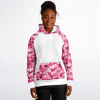 Ladies White and Pink Camo Raglan Hoodie