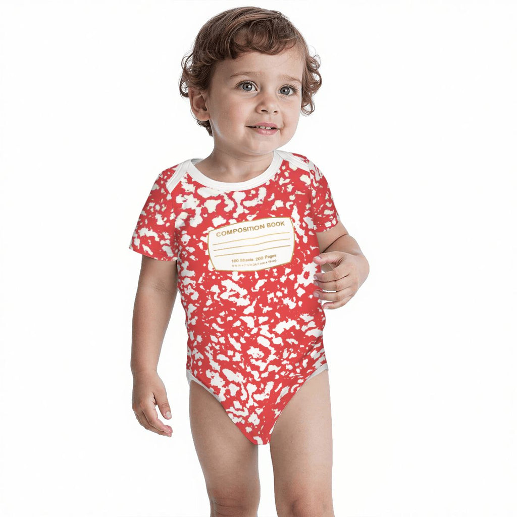 Red Baby Composition Book Cotton Short Sleeve Onesie